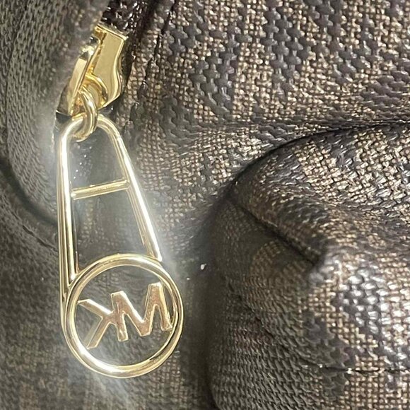 MICHAEL KORS SLATER MEDIUM LOGO METALLIC STRIPE BACKPACK BROWN GOLD - Picture 9 of 11